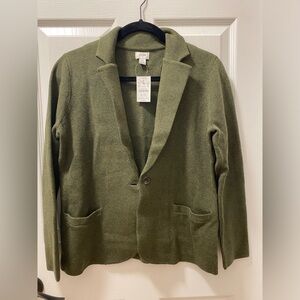 Jcrew Factory sweater blazer, petite medium, color Loden (green), NWT